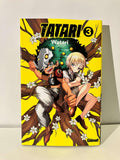Couverture du manga Tatari tome 3, deux personnages sur des branches fleuries, fond jaune vif.