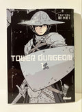 Couverture manga Tower Dungeon Tome 1, chevalier en armure avec bouclier et épée, Glénat